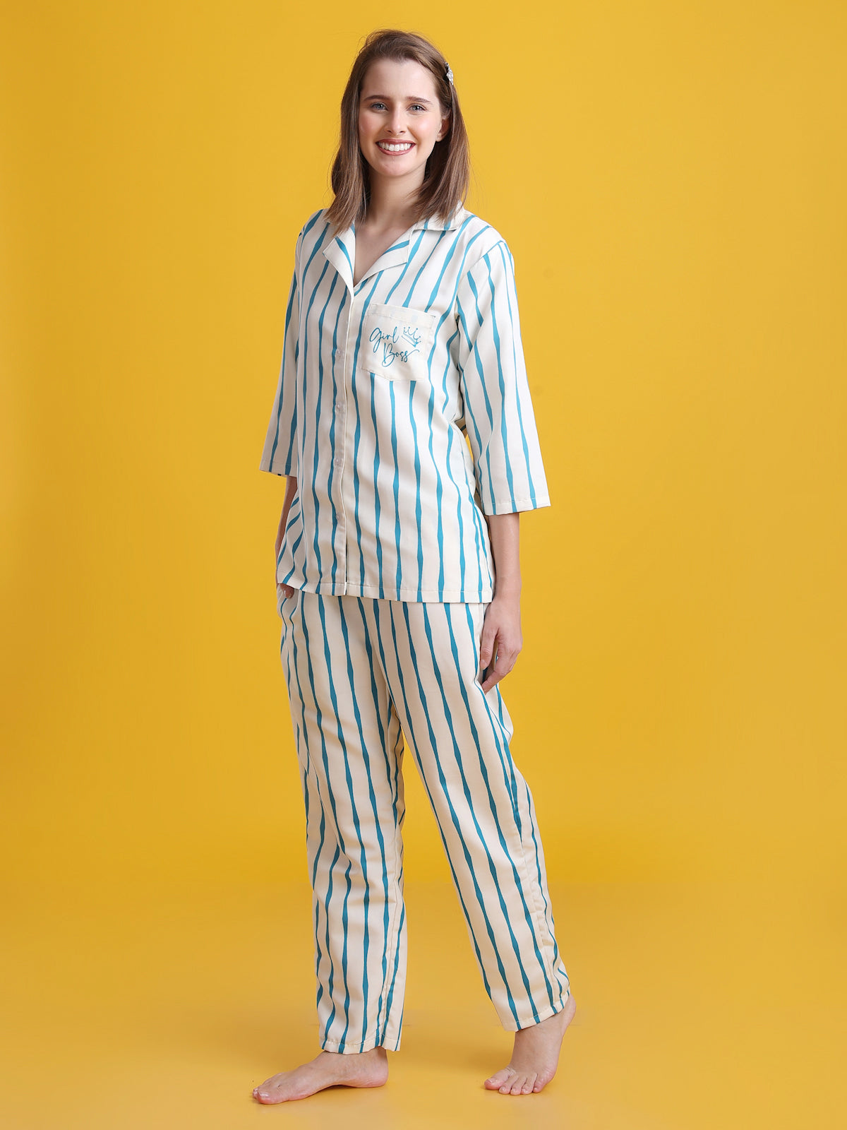 Boss Girl Back Printed Blue Pyjama Set| Womens pjs