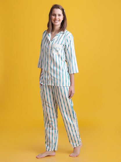 Boss Girl Back Printed Blue Pyjama Set| Womens pjs