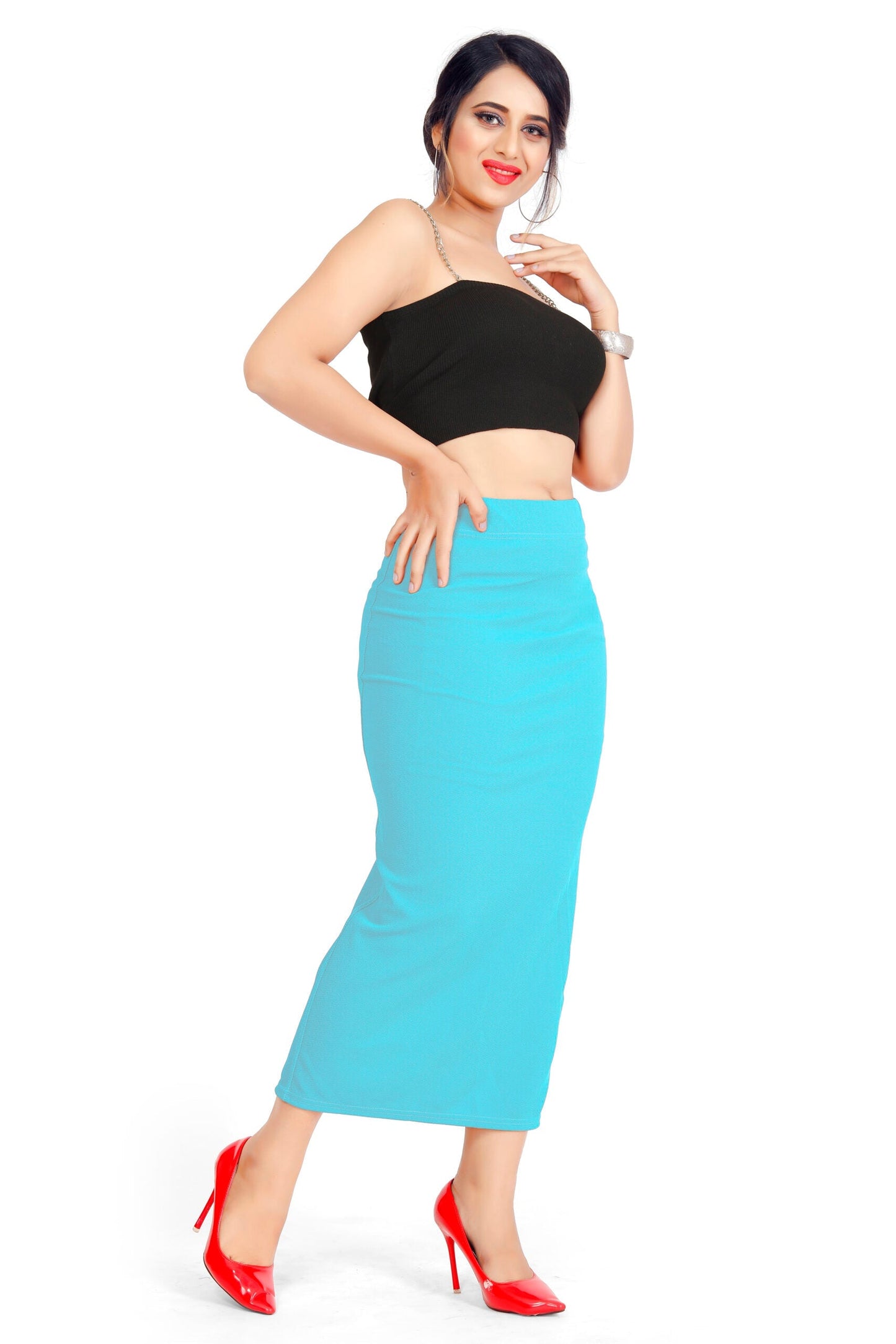 Clozena Skyblue Saree Shapewear With Side Slits