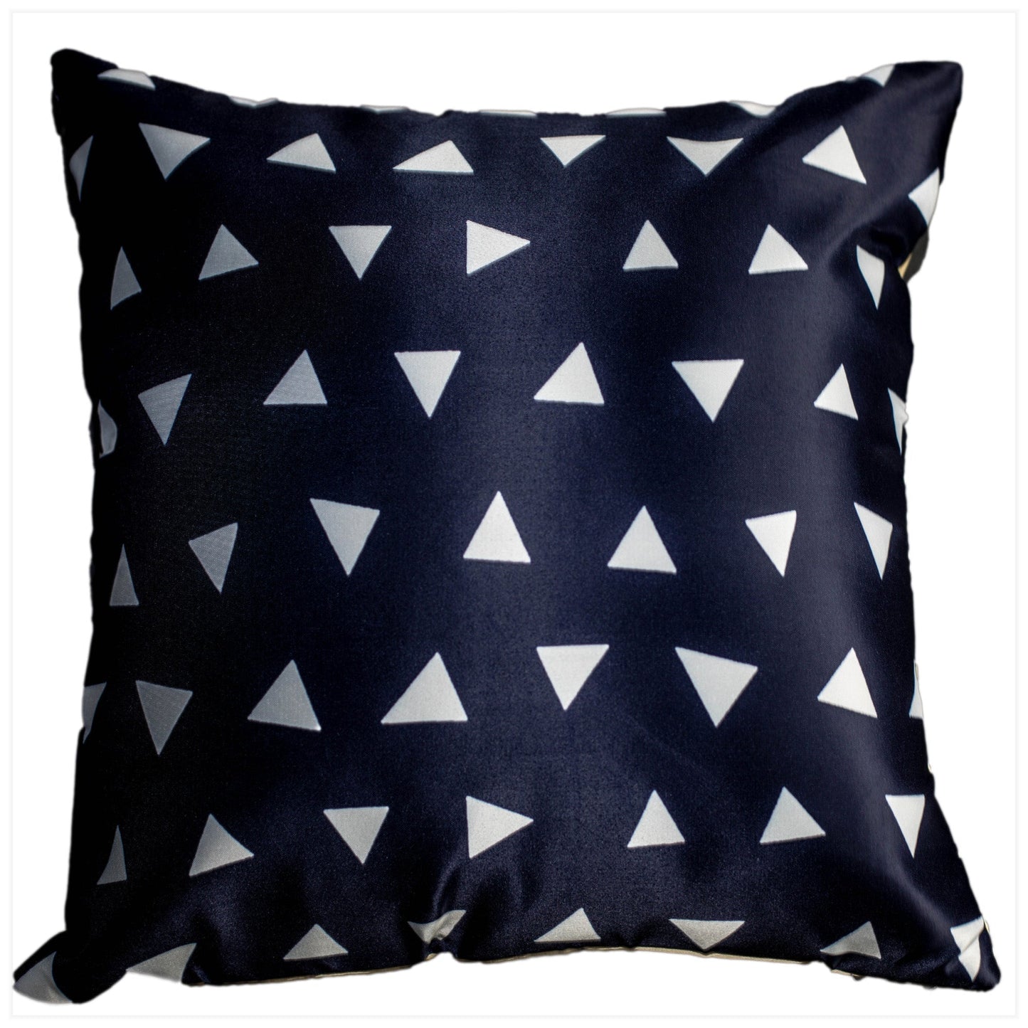 Geometric Blue and White Printed Satin Cushion Cover, Set of 5