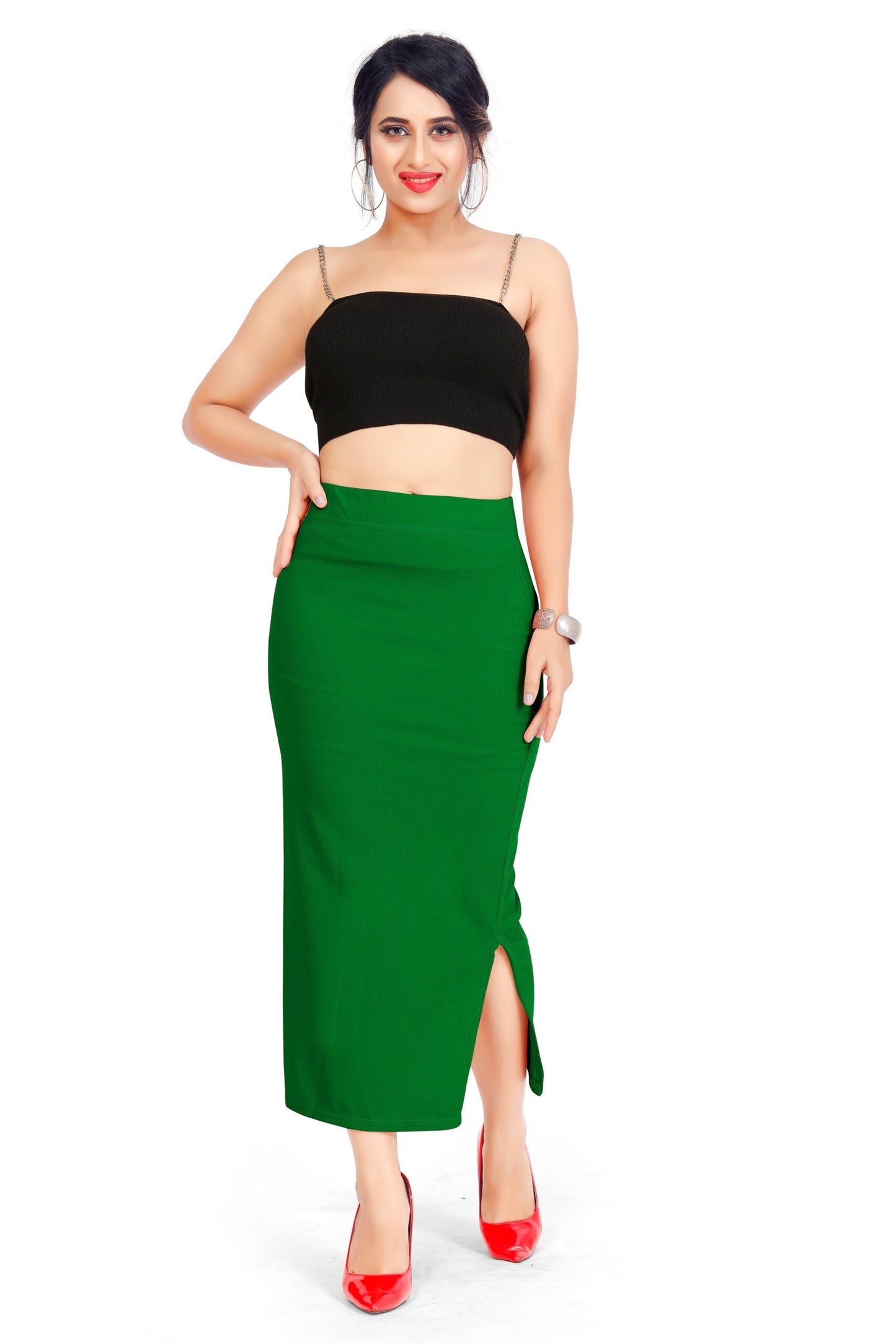 Clozena Green Saree Shapewear With Side Slits