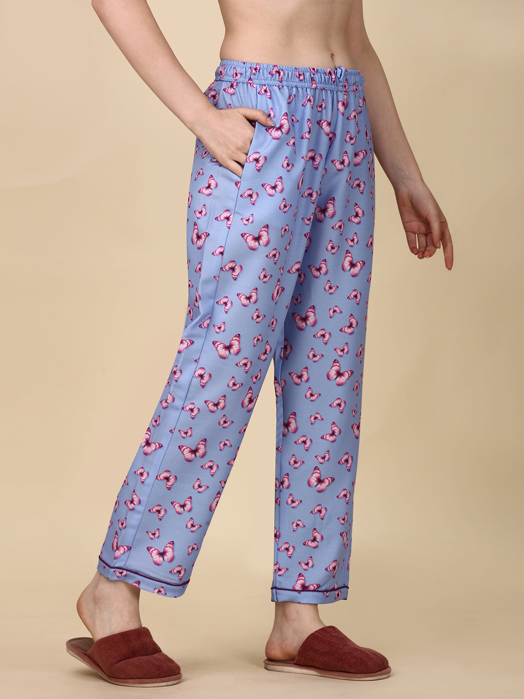 Butterfly Back Printed Blue Pyjama Set| Womens pjs