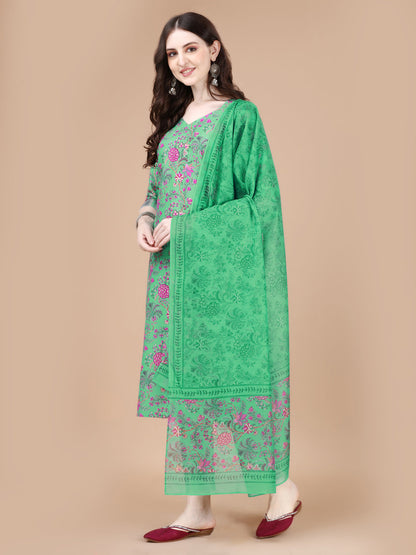 Green Printed Straight Kurta With Dupatta (Green)