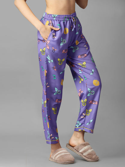 Happy Purple Back Printed Pyjama Set | womens pj sets