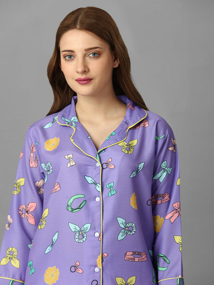 Happy Purple Back Printed Pyjama Set | womens pj sets