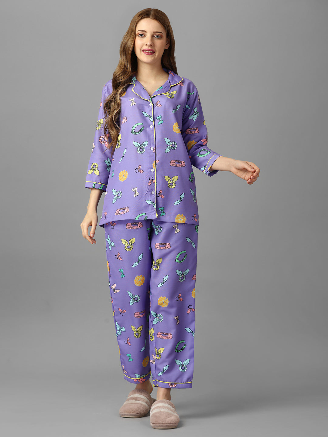 Happy Purple Back Printed Pyjama Set | womens pj sets