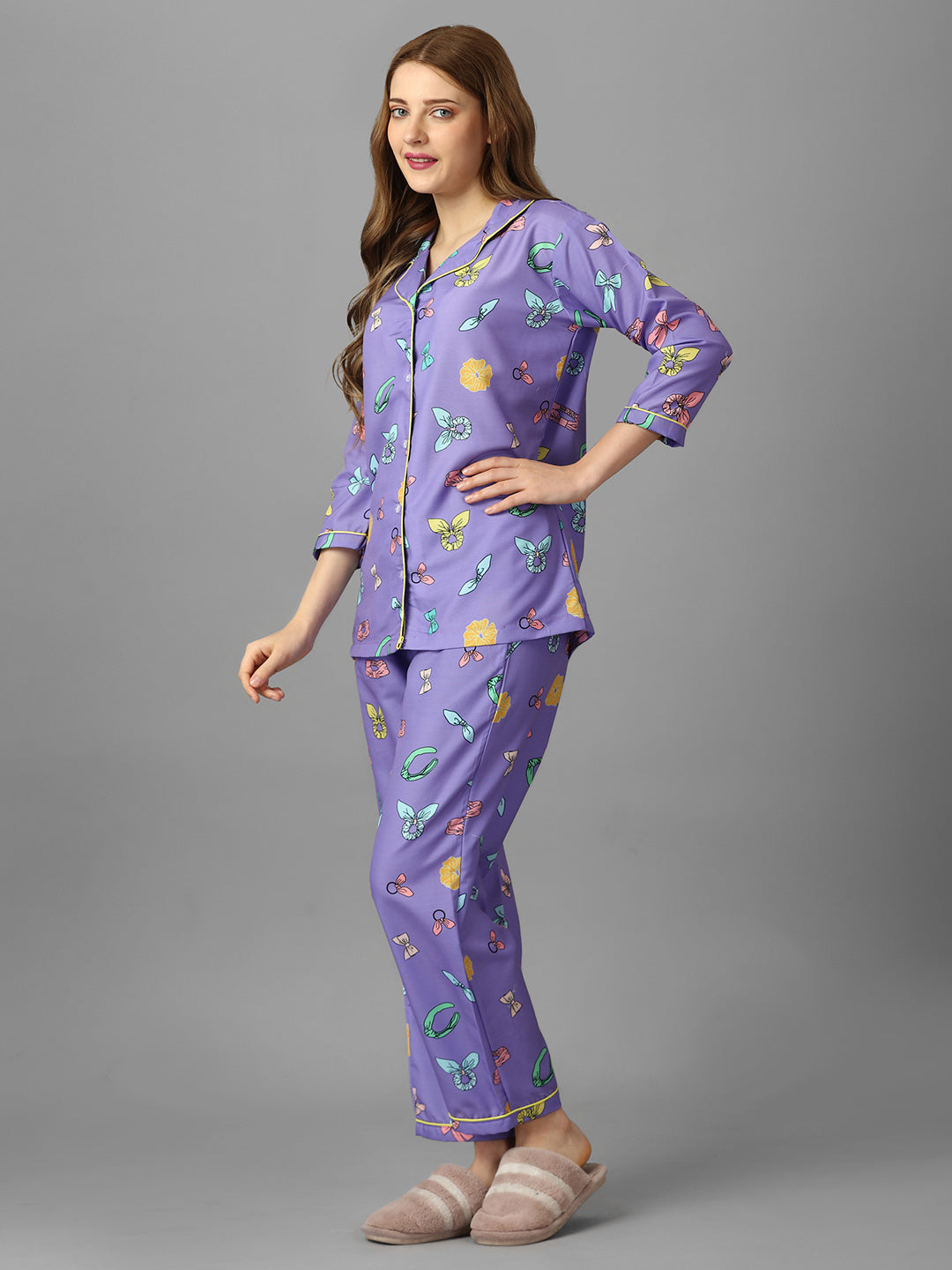 Happy Purple Back Printed Pyjama Set | womens pj sets