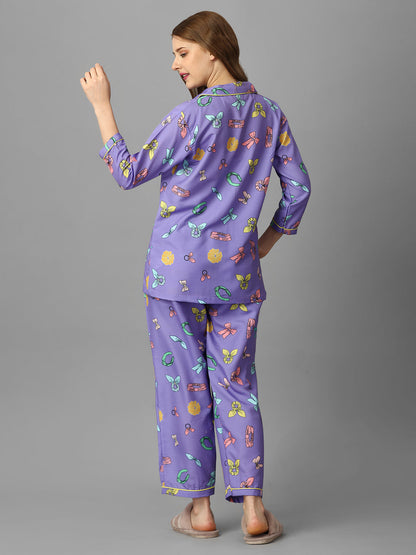 Happy Purple Back Printed Pyjama Set | womens pj sets