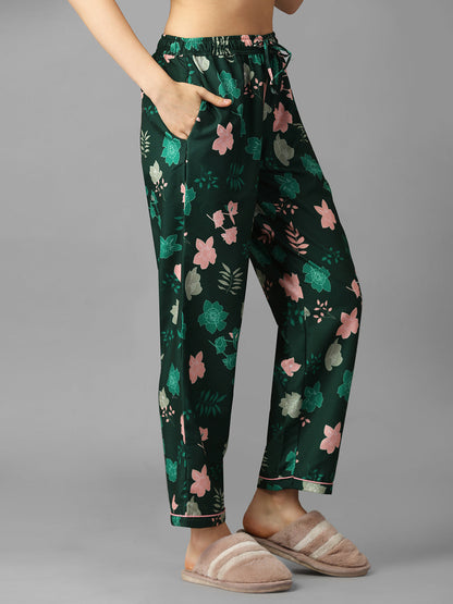 Bigg Boss 18 Florals On Green Print Nightsuit For Women With Free Scrunchies (BOGO)