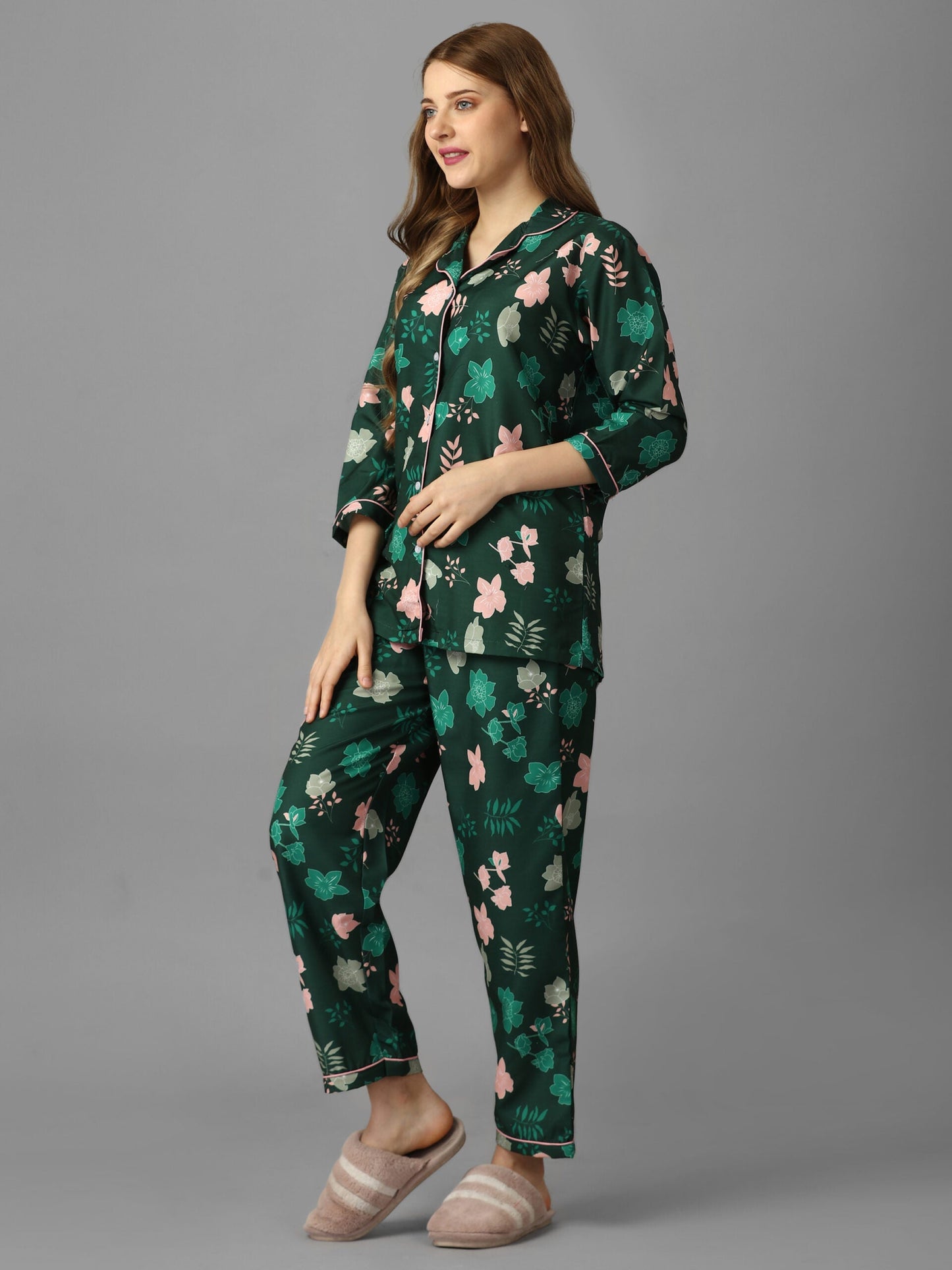 Combo- Boss Lady Stripes+ Florals On Green PJ Set