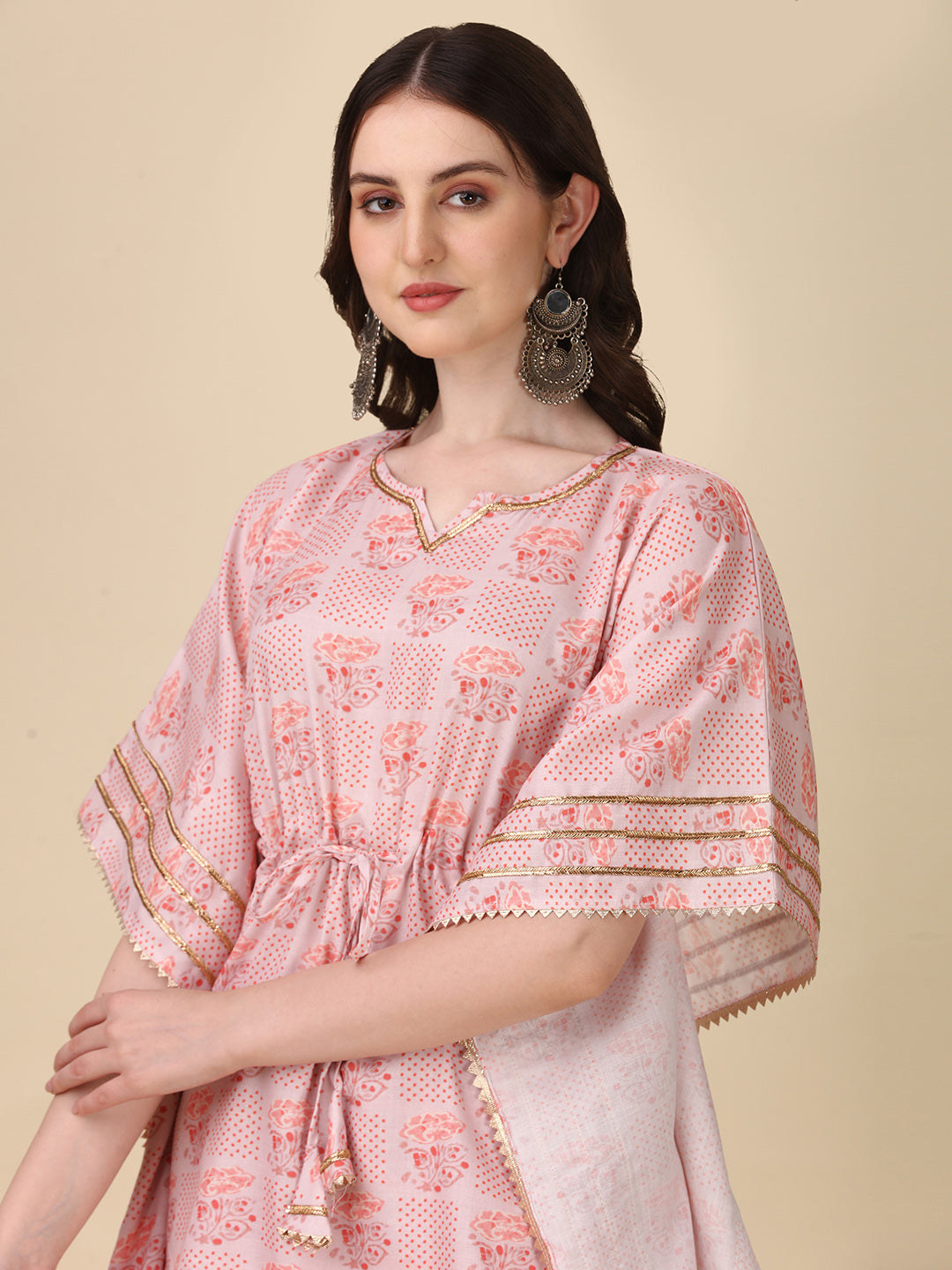 Pink Florals With Golden Touch Kaftan Sets For Womens