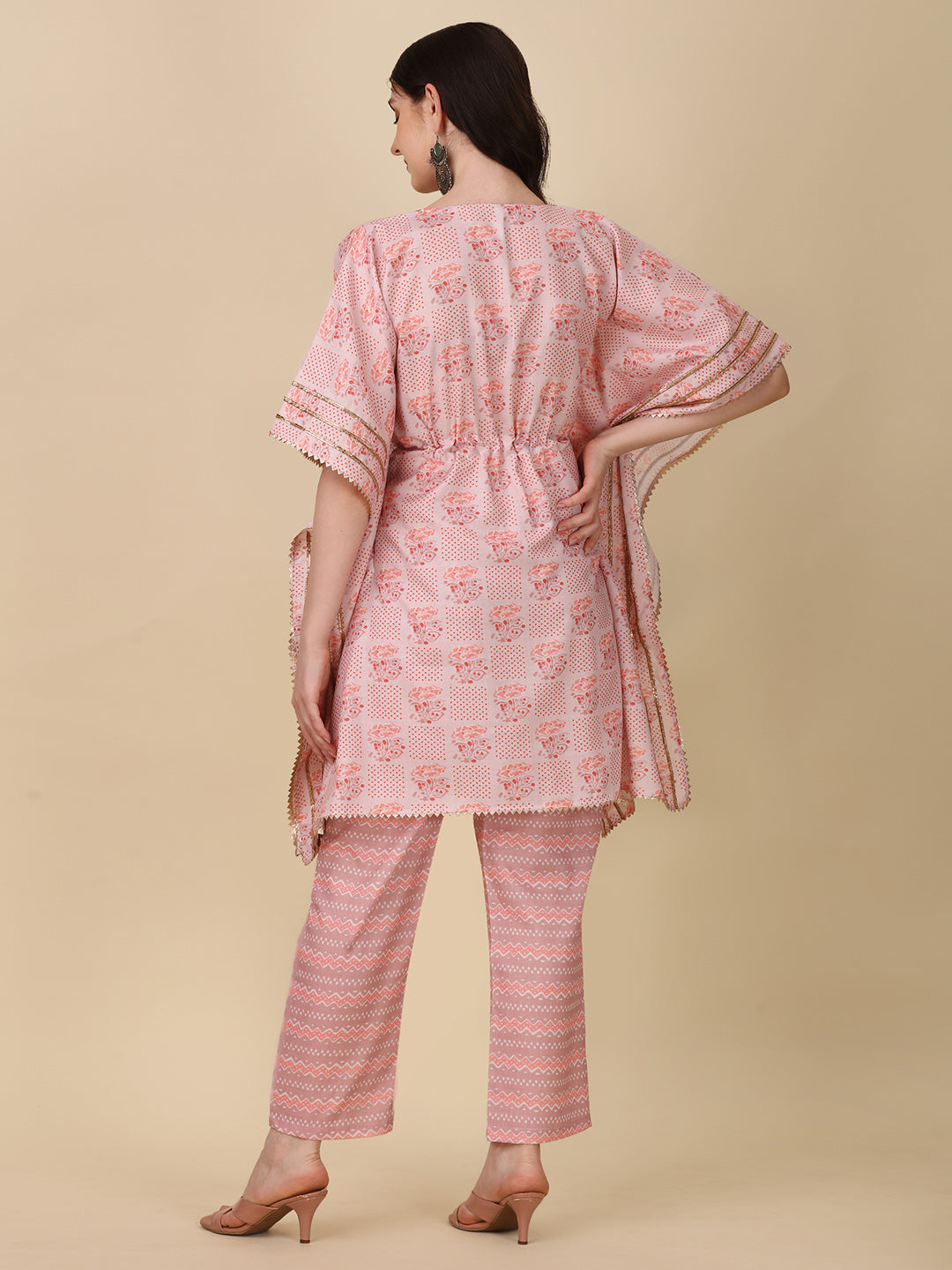 Pink Florals With Golden Touch Kaftan Sets For Womens