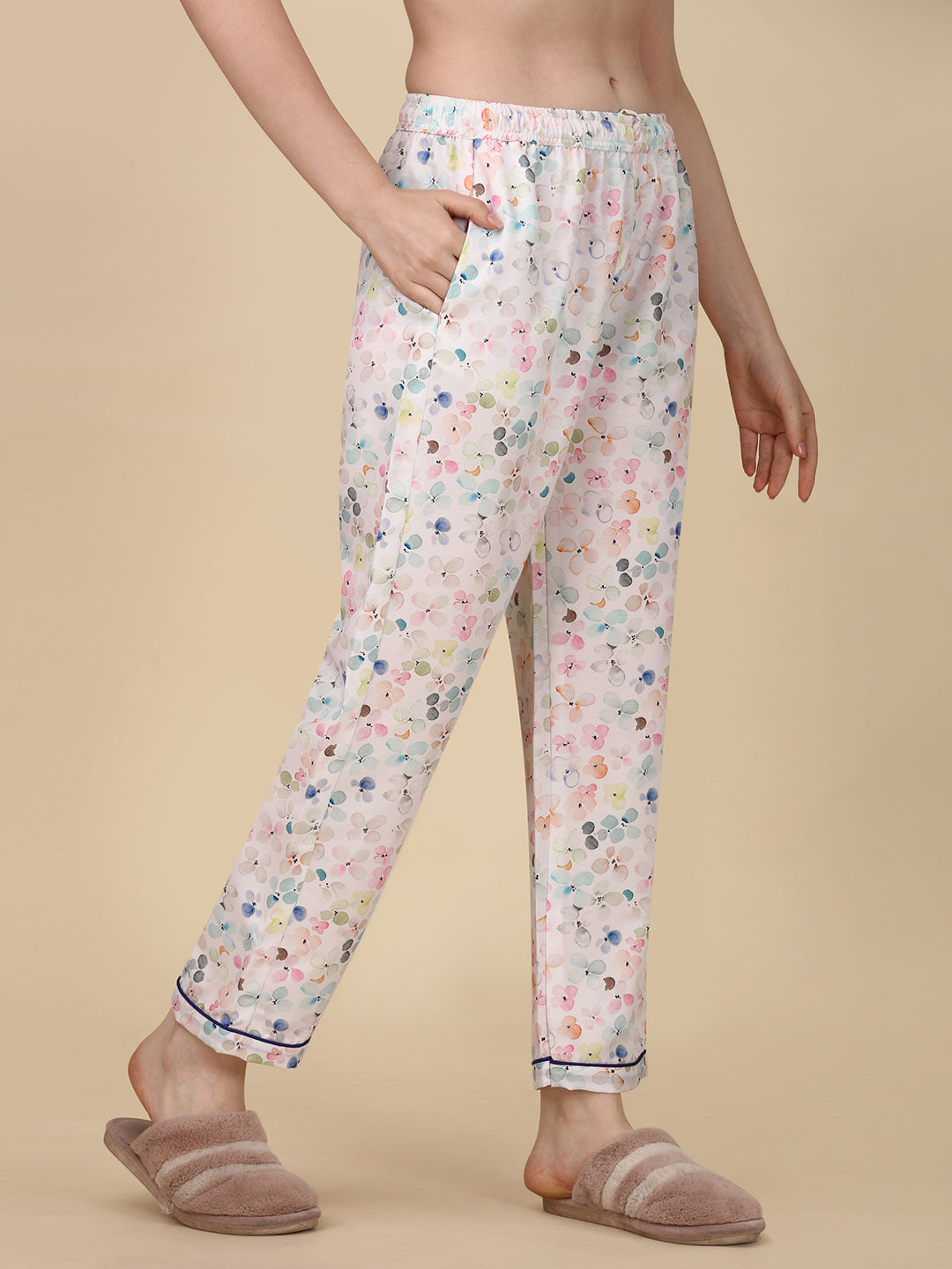 Florals On White Printed White Pyjama Set | Womens pjs