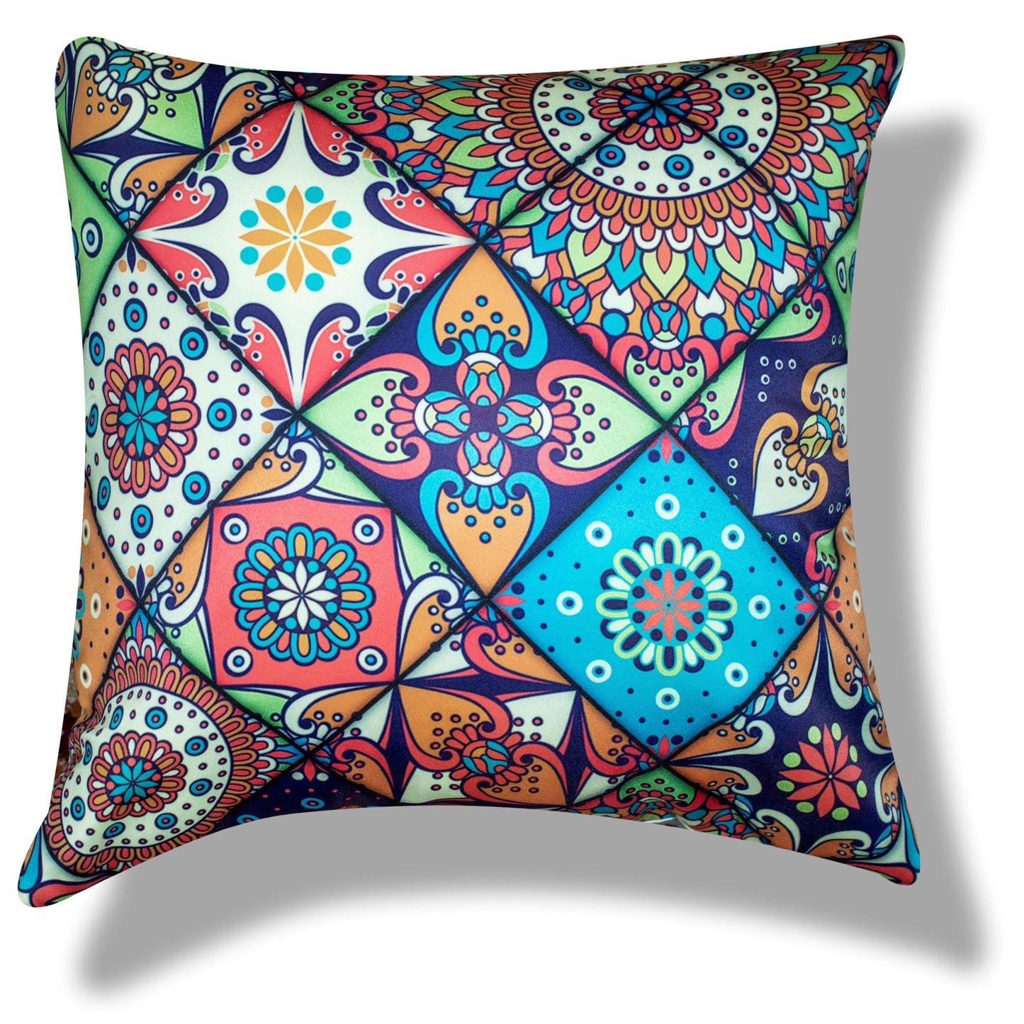 Ethnic Ishil Printed Satin Cushion Covers, Set of 5