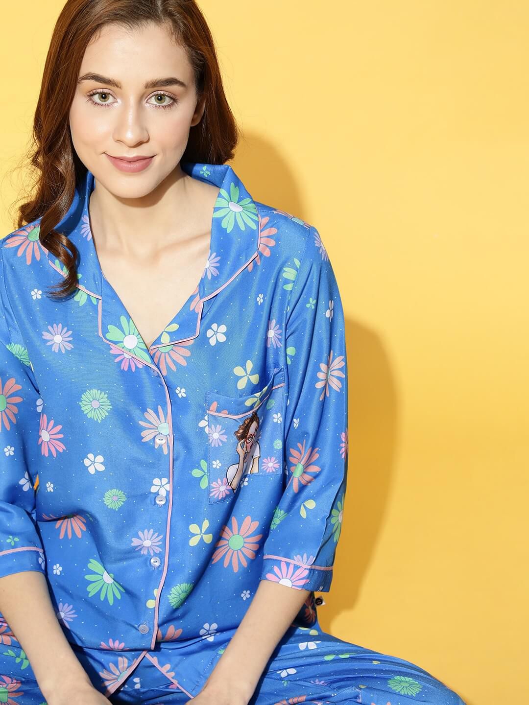 Swag Girl Back Printed Blue Pyjama Set | Womens pjs