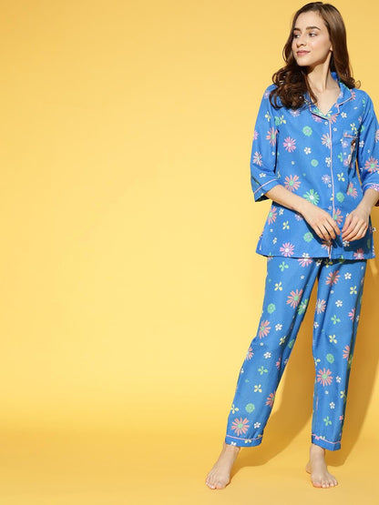 Swag Girl Back Printed Blue Pyjama Set | Womens pjs