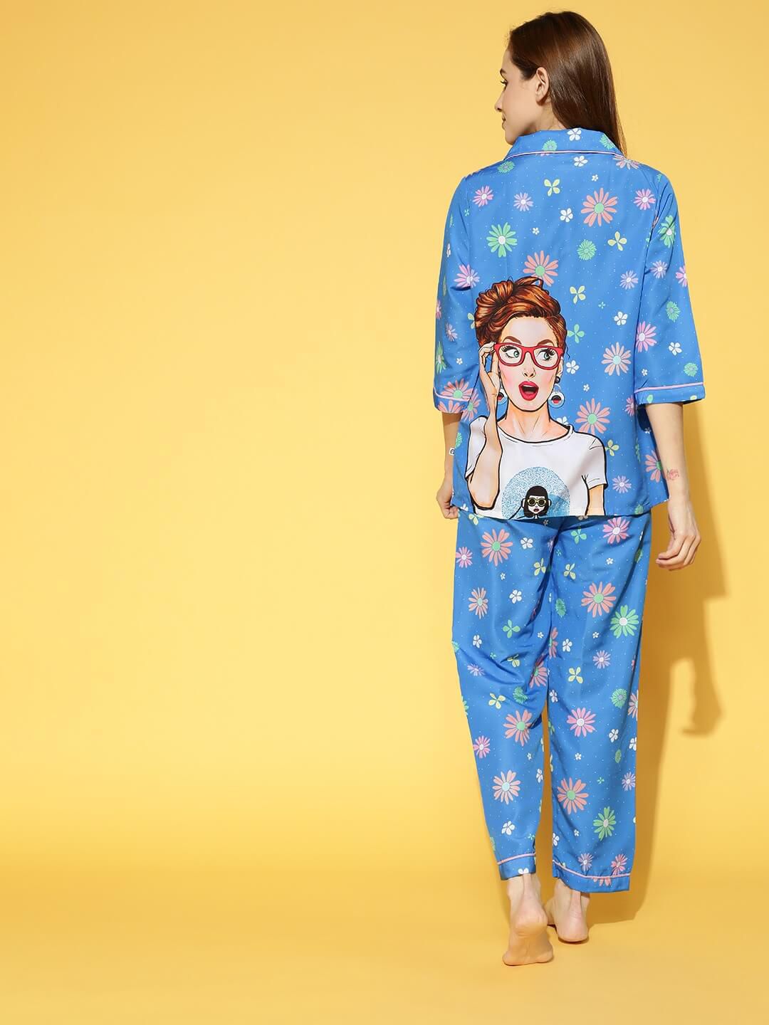 Swag Girl Back Printed Blue Pyjama Set | Womens pjs