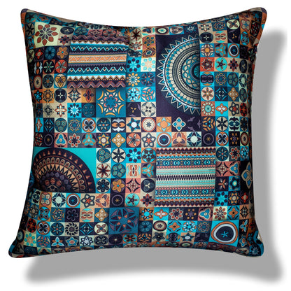 Ethnic Ishil Printed Satin Cushion Covers, Set of 5