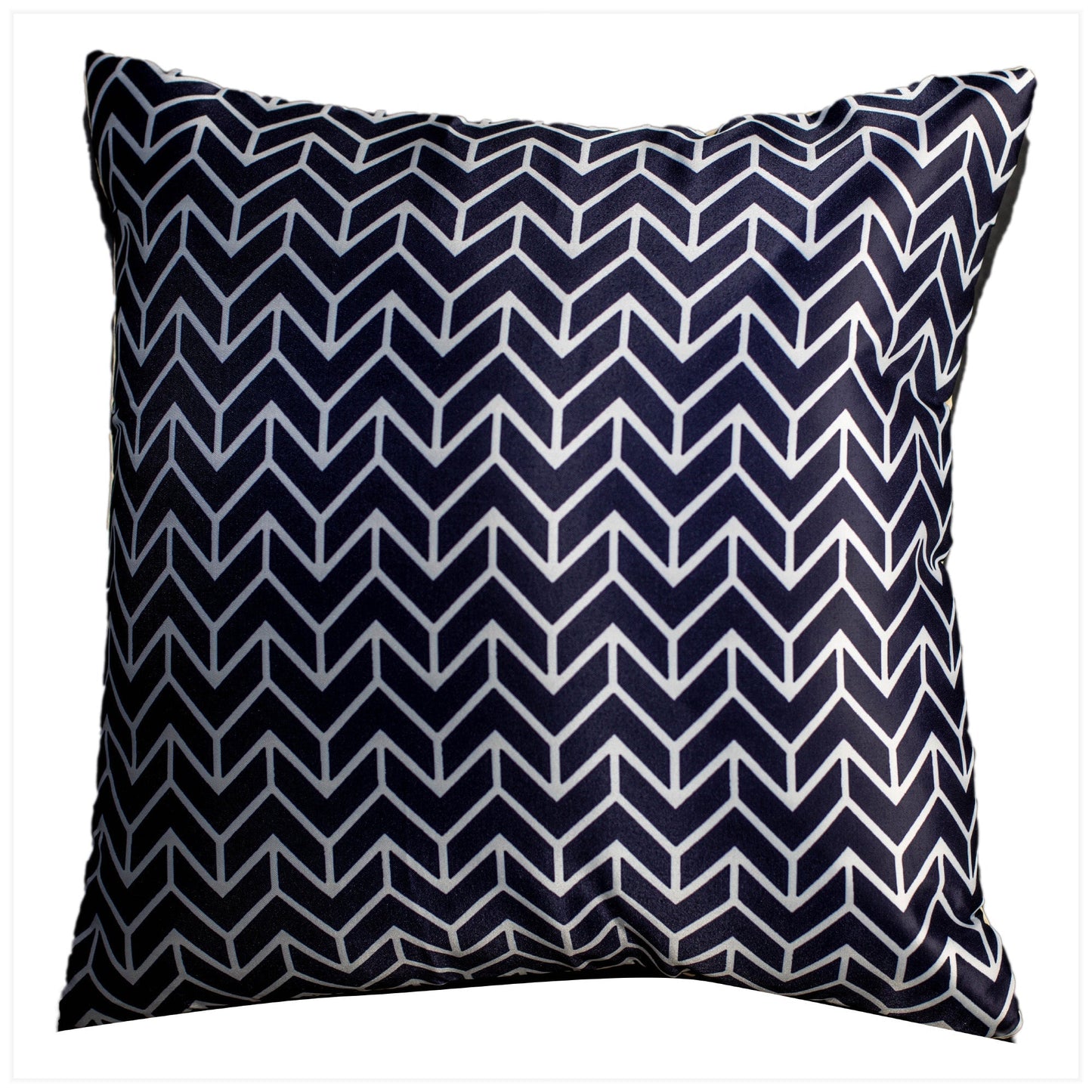 Geometric Blue and White Printed Satin Cushion Cover, Set of 5