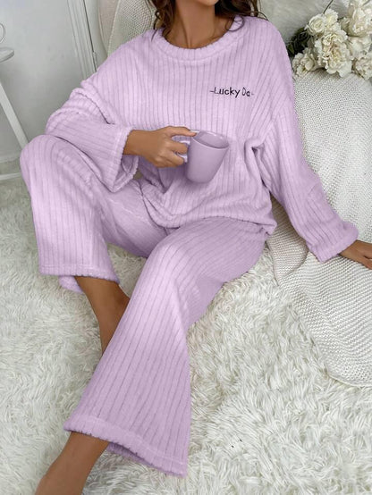 Women Top & Pyjama Set Purple Solid