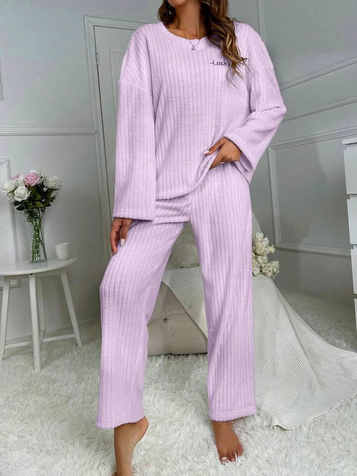 Women Top & Pyjama Set Purple Solid