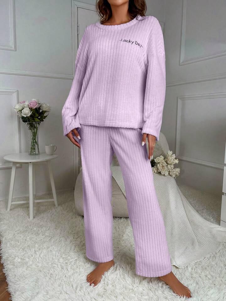 Women Top & Pyjama Set Purple Solid