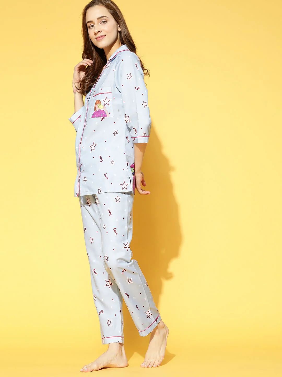 Drama Queen Back Printed Blue Pyjama Set| Womens pjs