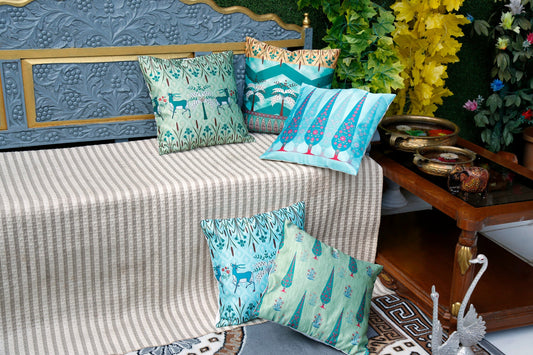 Geometrical Deer's Blended Satin Cushion Cover Set of 5