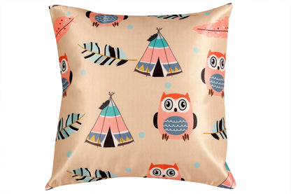 Beautiful Owl Printed Satin Cushion Cover For Kids, Set Of 5