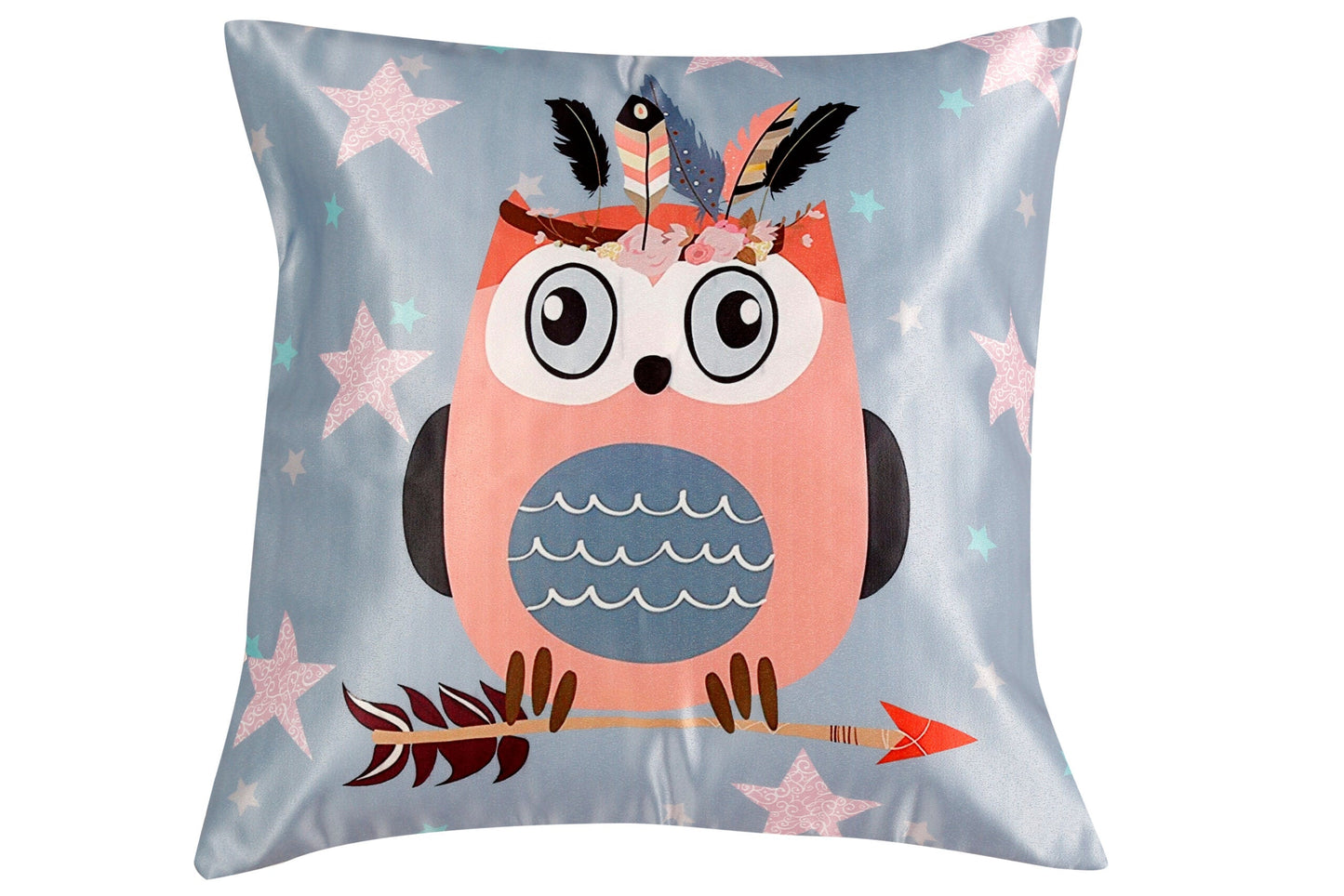 Beautiful Owl Printed Satin Cushion Cover For Kids, Set Of 5