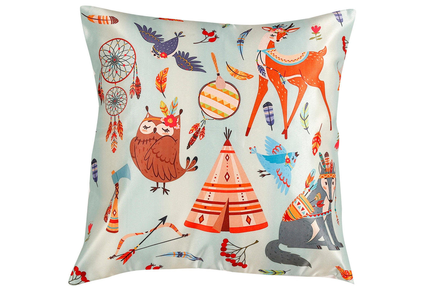 Beautiful Owl Printed Satin Cushion Cover For Kids, Set Of 5