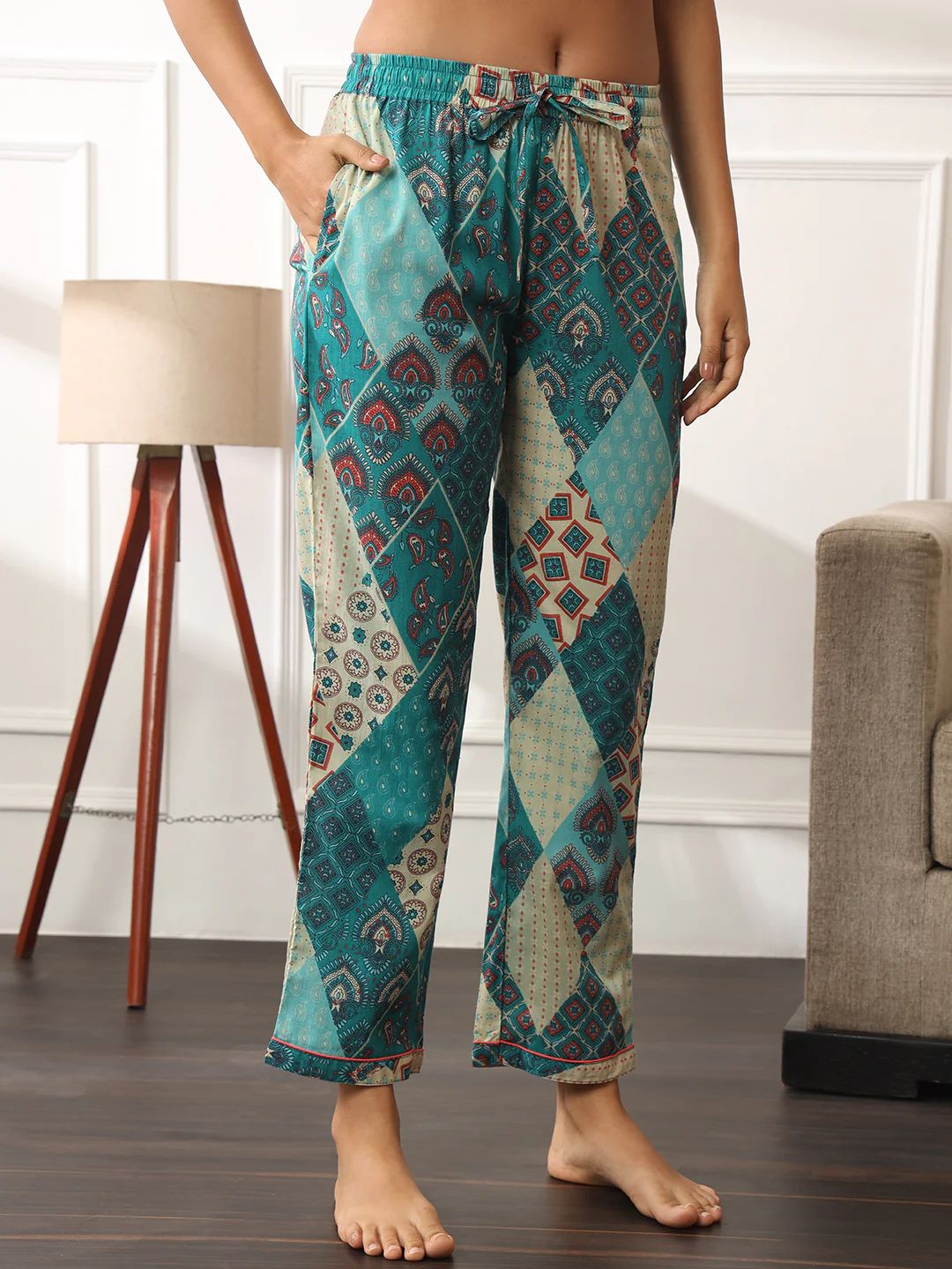 Printed Sky Blue Abstract Lounge Set