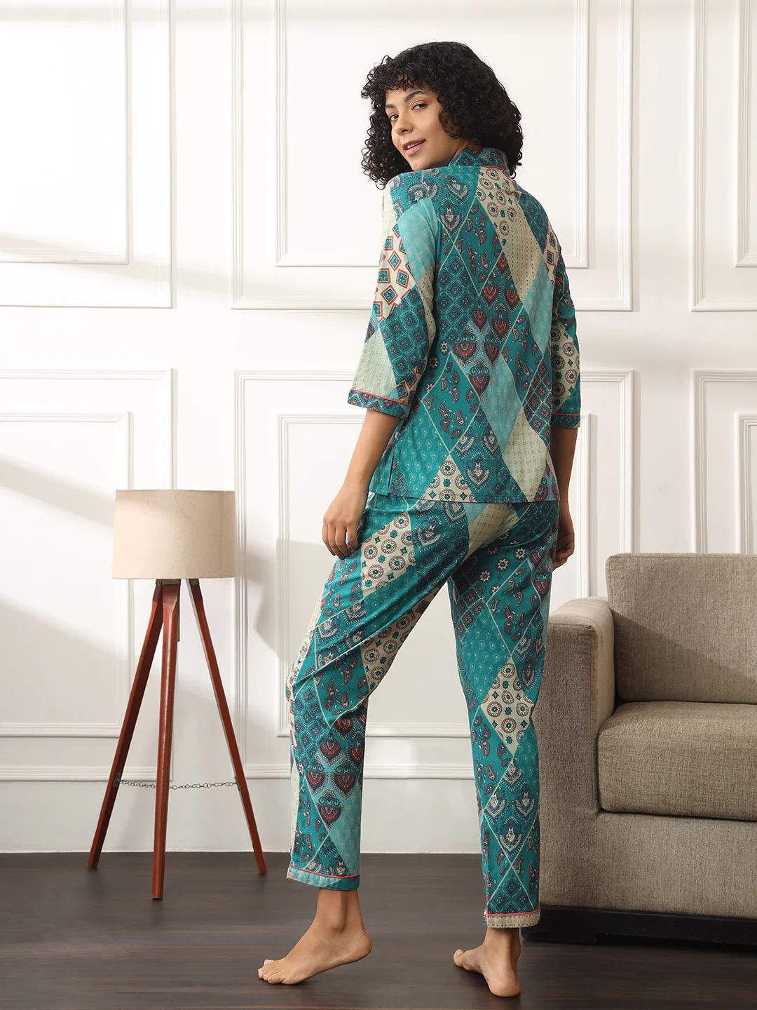 Printed Sky Blue Abstract Lounge Set