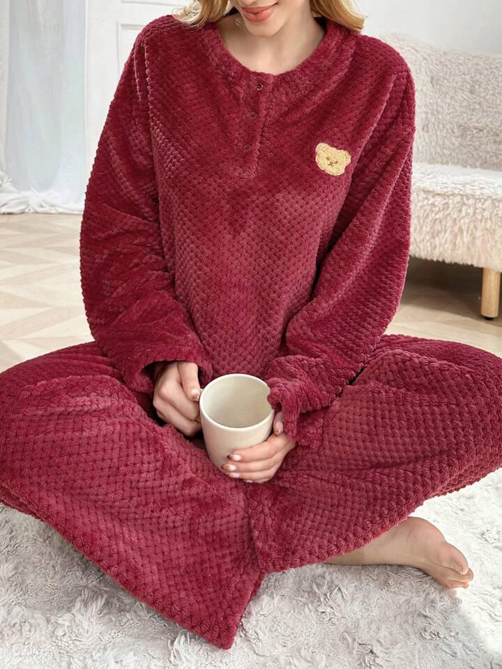 Women Maroon Solid  woolen Top & Pyjama Set