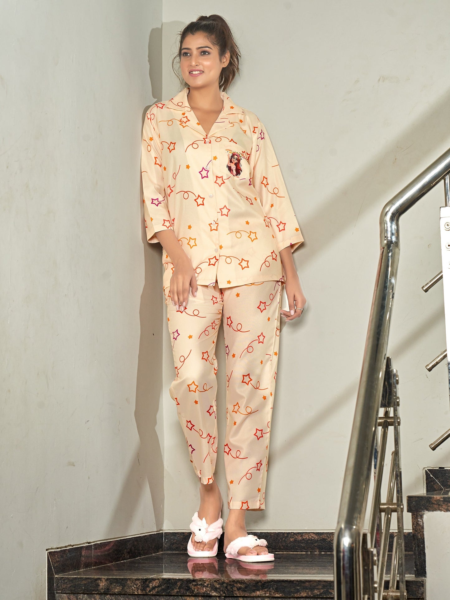 Gorgeous you Back Printed premium Satin Pyjama Set| Womens pjs