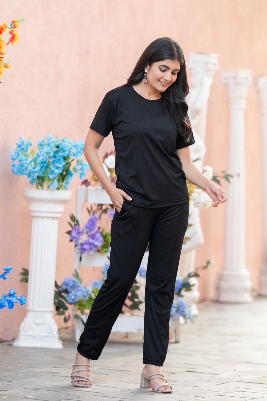 Women Round-Neck T-Shirt & Trousers Set