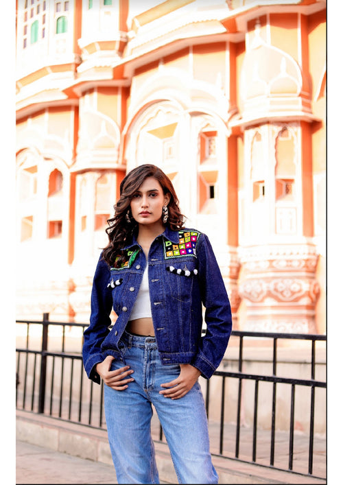 Bohemian Charm Denim Jacket with Handcrafted Embroidery