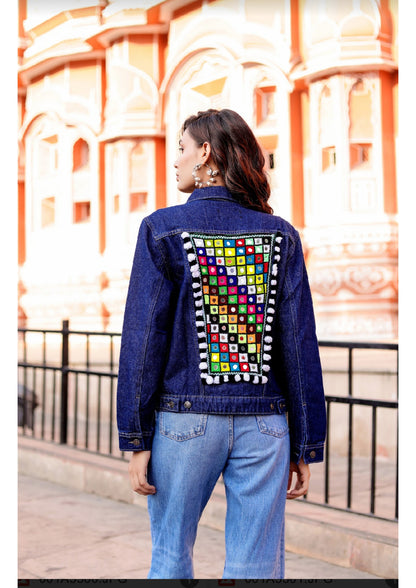 Bohemian Charm Denim Jacket with Handcrafted Embroidery