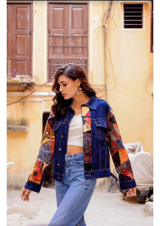 Ethnic Stitch Denim Jacket: Handmade Elegance