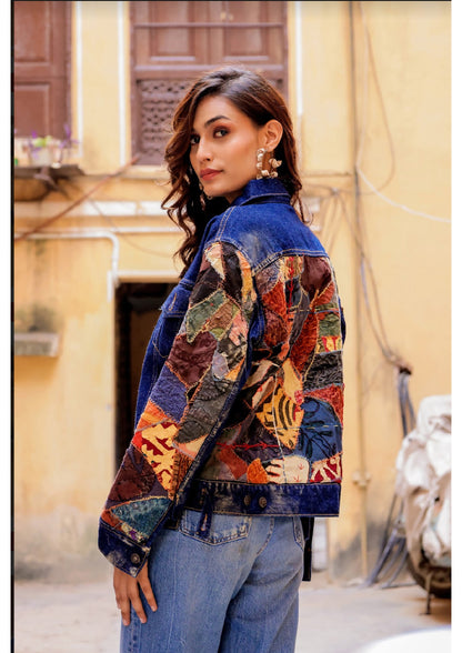 Ethnic Stitch Denim Jacket: Handmade Elegance