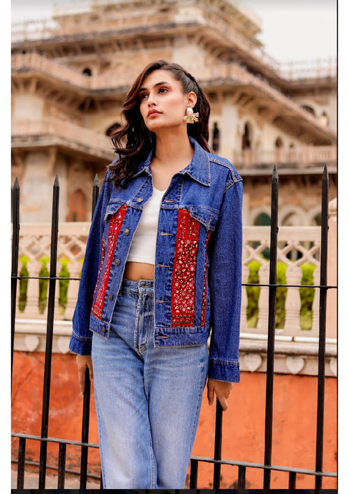 Threaded Grace Denim Jacket with Indian Artisan Touch