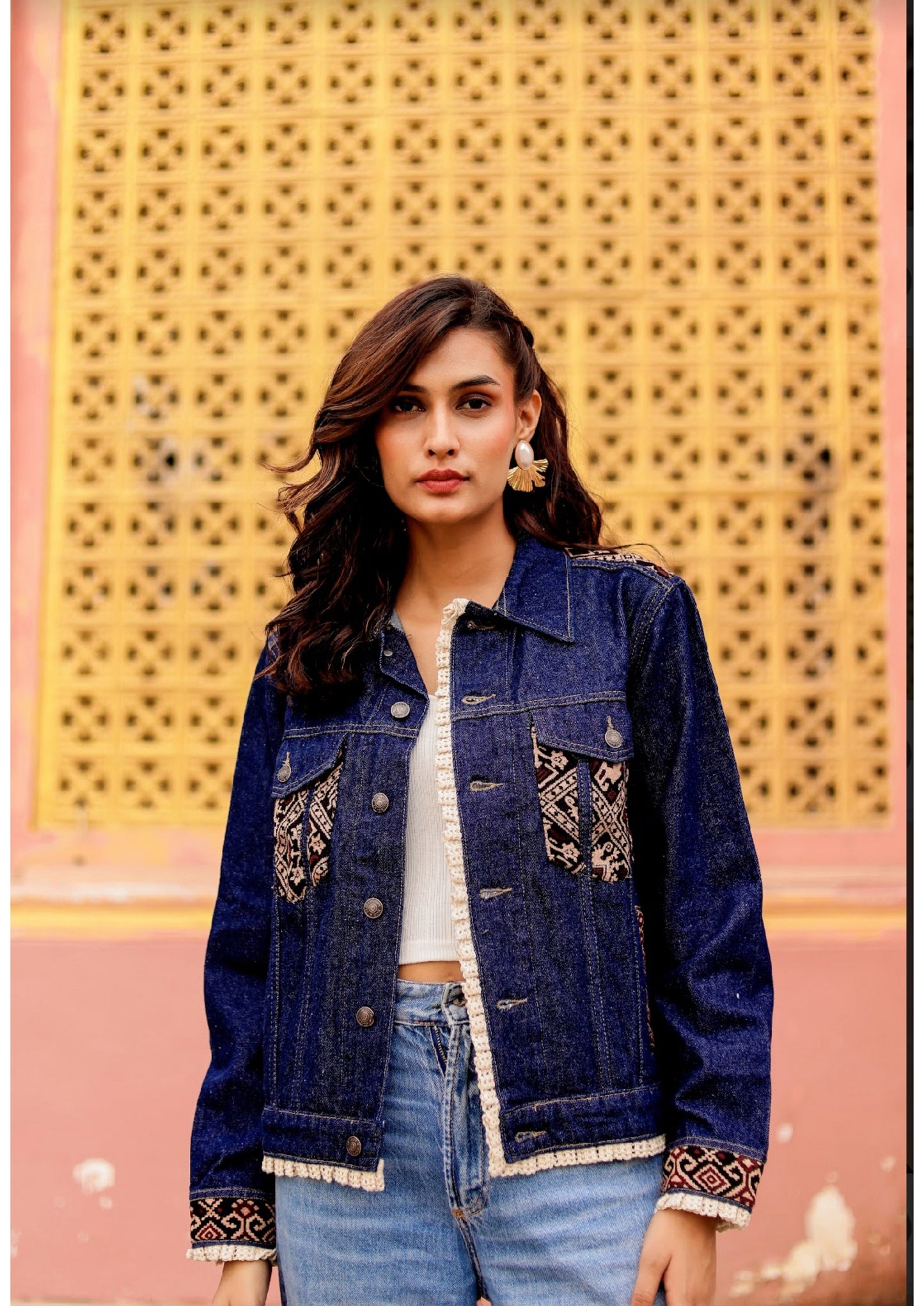 Boho Spirit Jacket: Fusion of Denim and Indian Art