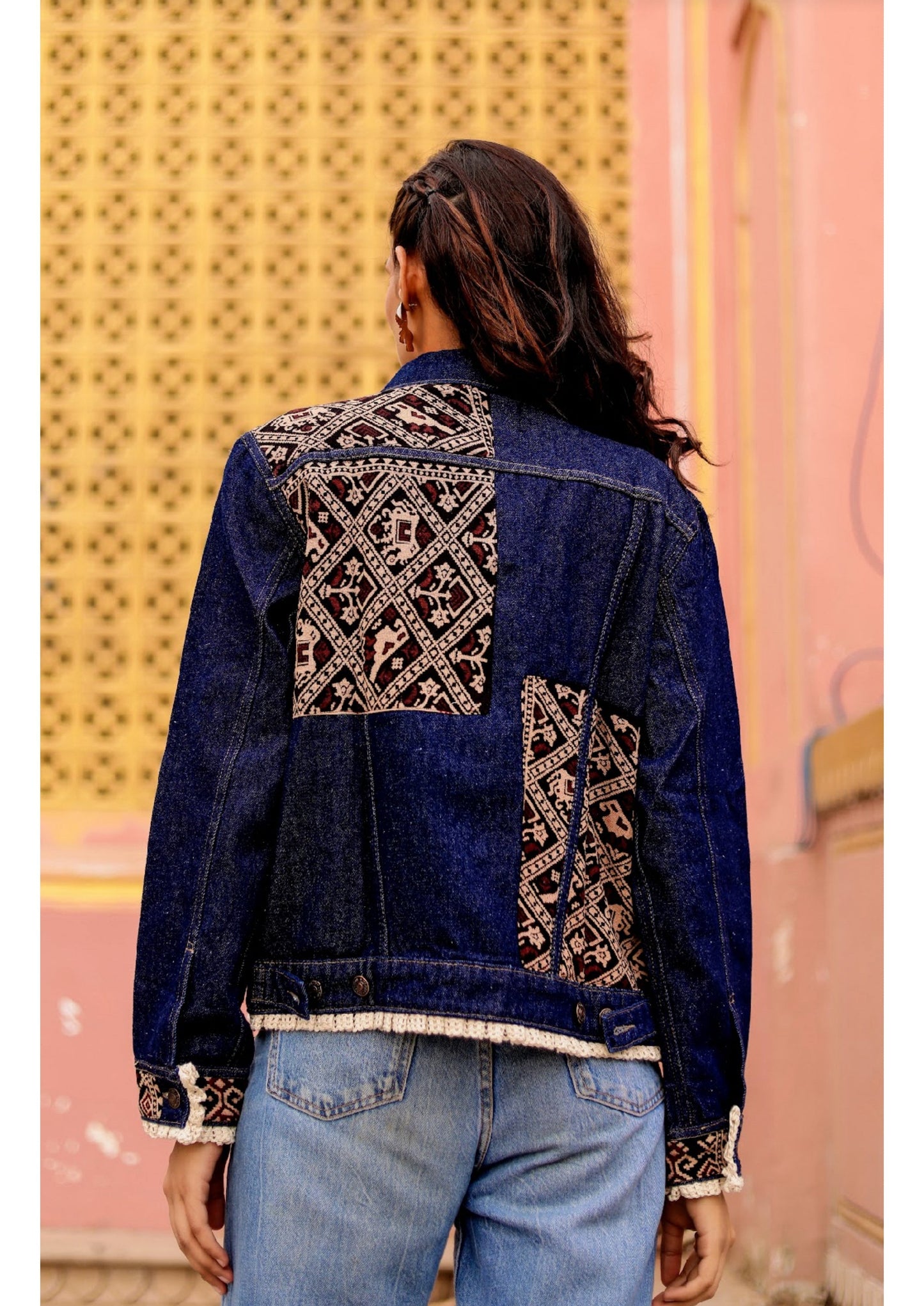 Boho Spirit Jacket: Fusion of Denim and Indian Art