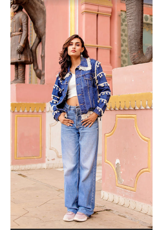 Timeless Fusion Denim Jacket with Indian Handcraft Details