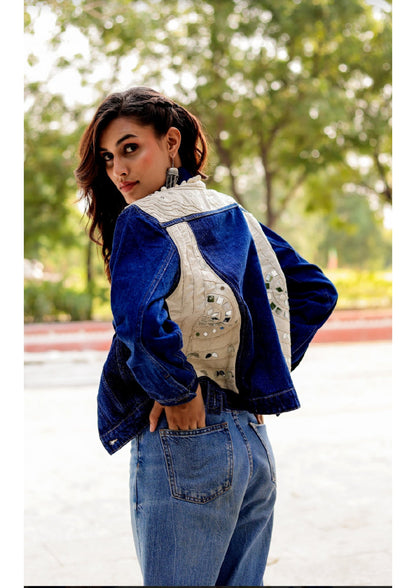 Crafted Roots Denim Jacket with Vibrant Ethnic Embroidery