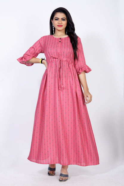 CLOZENA ALPINE WOMEN LINING PRINTED PINK MAXI NIGHT GOWN