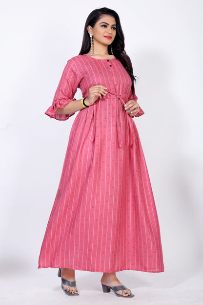 CLOZENA ALPINE WOMEN LINING PRINTED PINK MAXI NIGHT GOWN