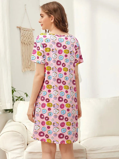 All Over Donuts Printed Nighty For Women