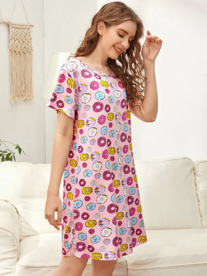 All Over Donuts Printed Nighty For Women