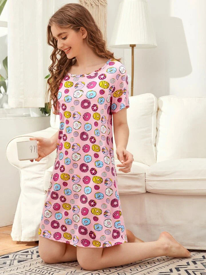 All Over Donuts Printed Nighty For Women